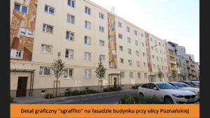 Detal graficzny "sgraffito" na fasadzie budynku przy ulicy Poznańskiej